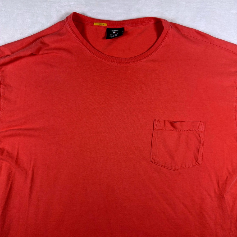 Vintage Tommy Hilfiger Mens XXL T-Shirt Coral Red Cotton Pocket Crewneck